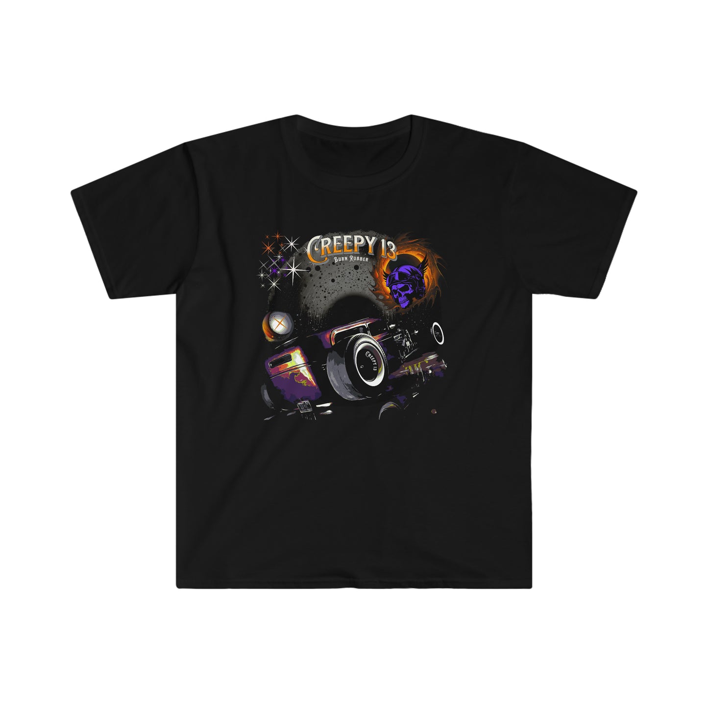 Burn Rubber front and back printed Unisex Softstyle T-Shirt