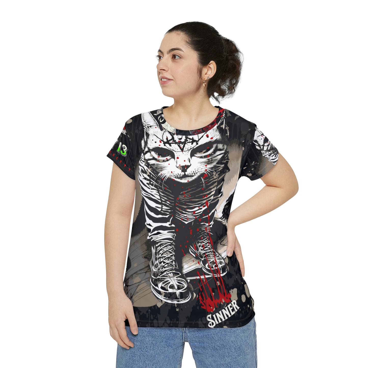 Evil Kitty Lover Women's Short Sleeve Shirt (AOP)