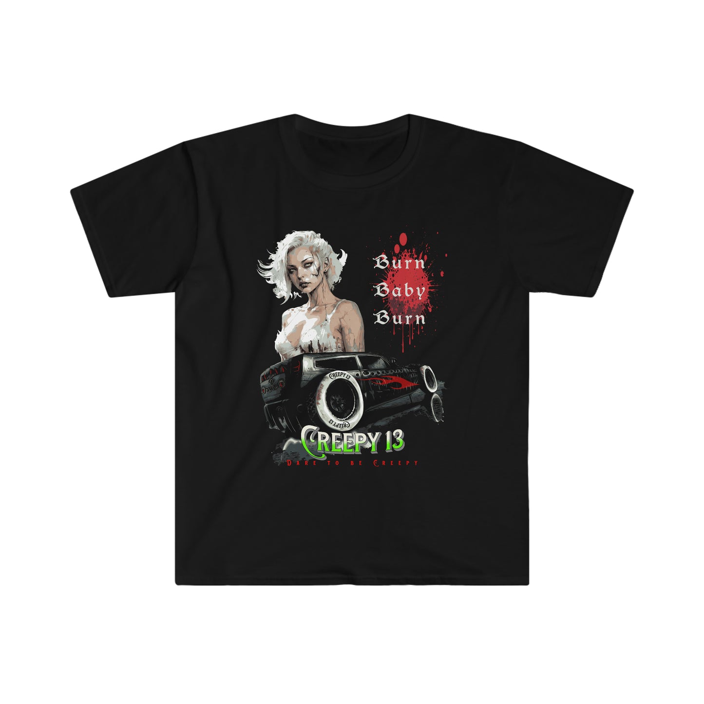 Burn Baby Burn front and back printed Unisex Softstyle T-Shirt