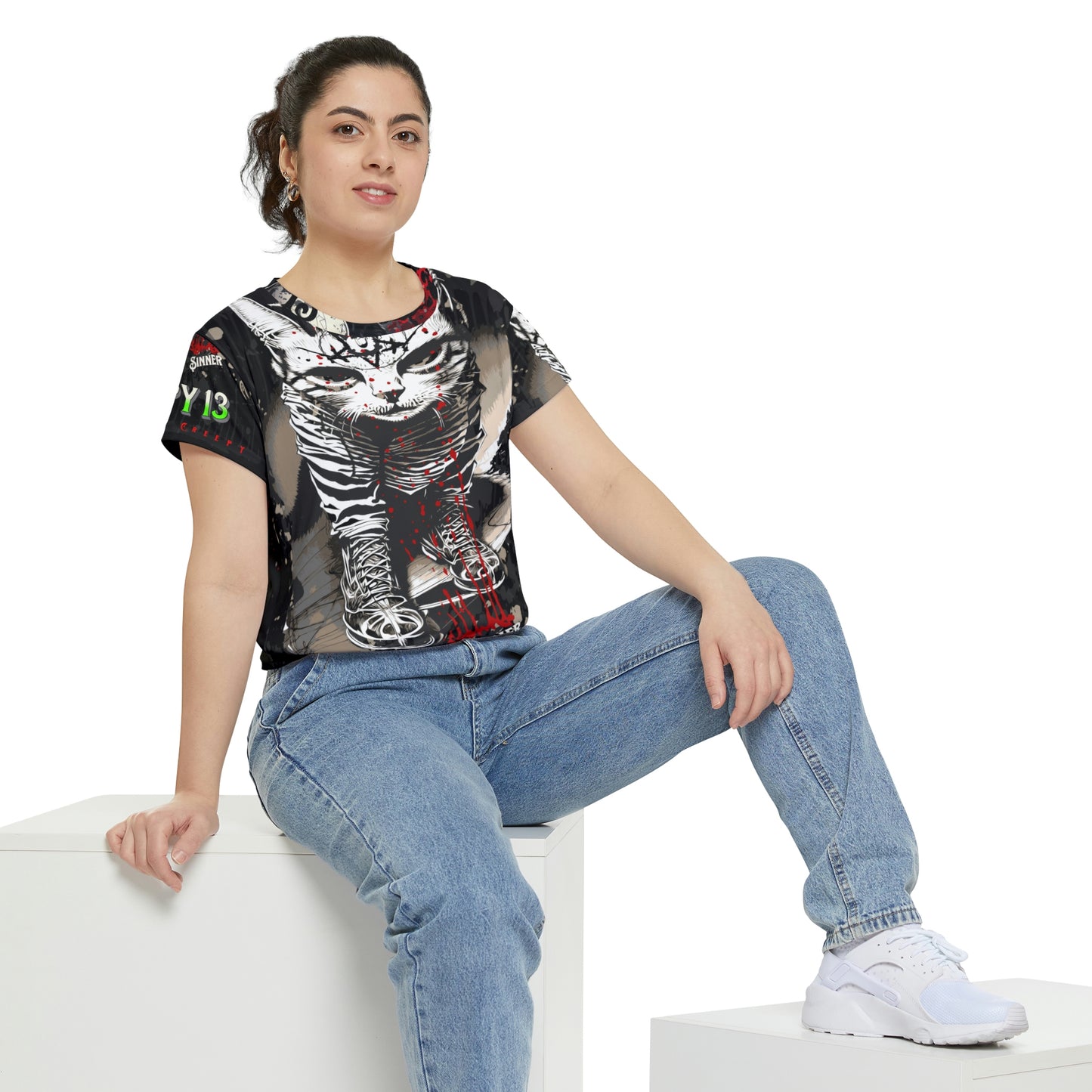 Evil Kitty Lover Women's Short Sleeve Shirt (AOP)