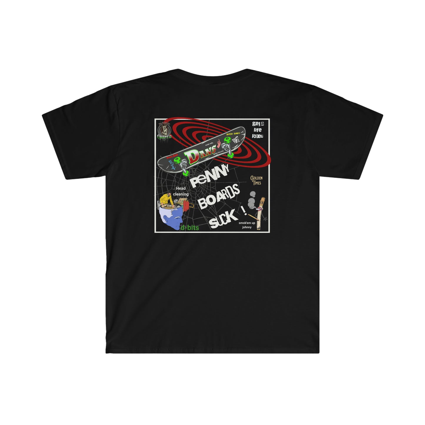 Penny boards suck Front and back printed Unisex Softstyle T-Shirt