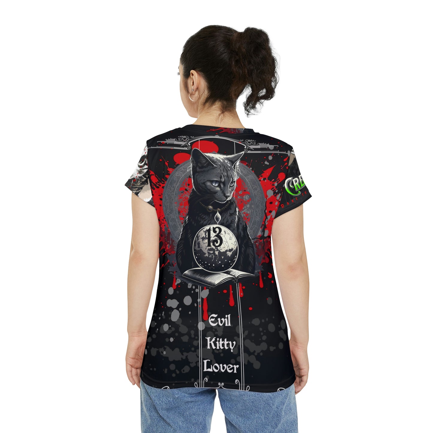 Evil Kitty Lover Women's Short Sleeve Shirt (AOP)